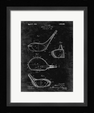 Framed Metallic Golf Club Head Patent - Black Grunge Print