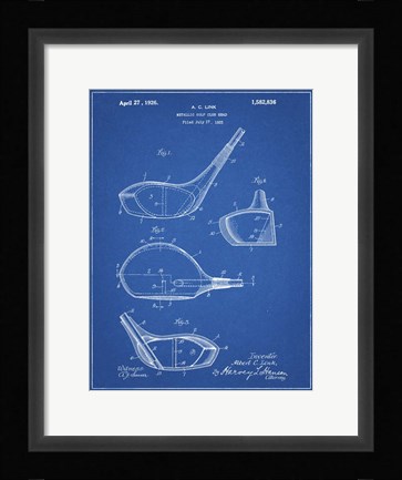 Framed Metallic Golf Club Head Patent - Blueprint Print