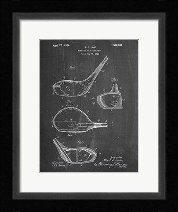 Framed Metallic Golf Club Head Patent - Chalkboard Print