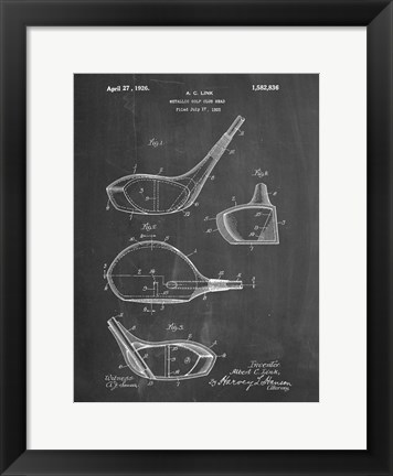 Framed Metallic Golf Club Head Patent - Chalkboard Print