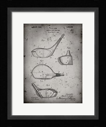 Framed Metallic Golf Club Head Patent - Faded Grey Print