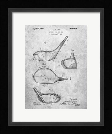 Framed Metallic Golf Club Head Patent - Slate Print