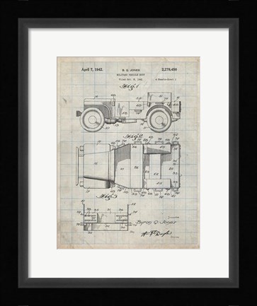 Framed Military Vehicle Body Patent - Antique Grid Parchment Print