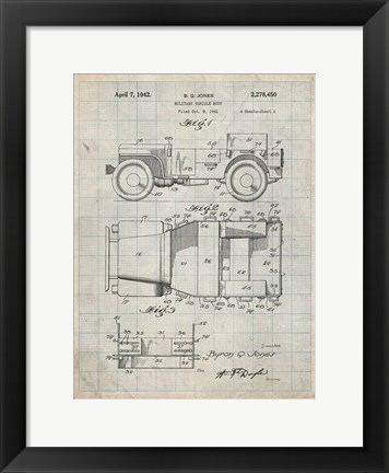 Framed Military Vehicle Body Patent - Antique Grid Parchment Print