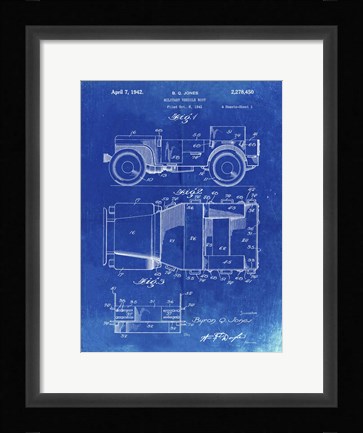 Framed Military Vehicle Body Patent - Faded Blueprint Print