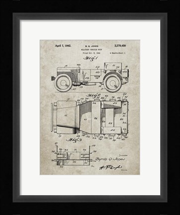 Framed Military Vehicle Body Patent - Sandstone Print