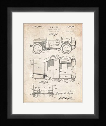Framed Military Vehicle Body Patent - Vintage Parchment Print