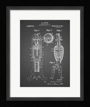 Framed Explosive Missile Patent - Black Grid Print