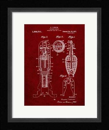 Framed Explosive Missile Patent - Burgundy Print