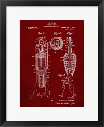 Framed Explosive Missile Patent - Burgundy Print