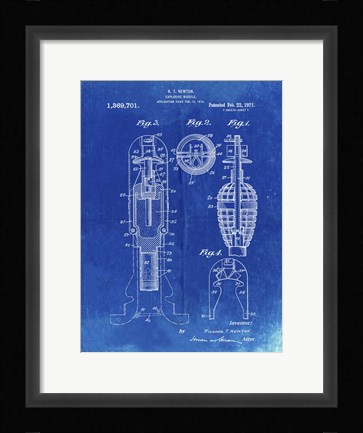 Framed Explosive Missile Patent - Faded Blueprint Print