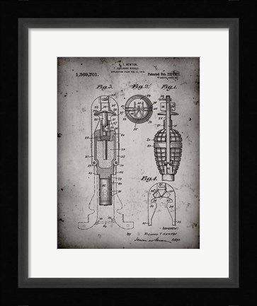 Framed Explosive Missile Patent - Faded Grey Print
