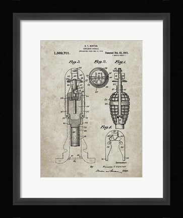Framed Explosive Missile Patent - Sandstone Print