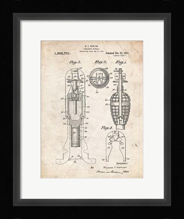 Framed Explosive Missile Patent - Vintage Parchment Print