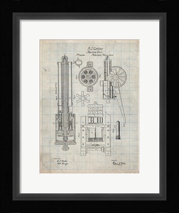 Framed Machine Gun Patent - Antique Grid Parchment Print