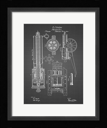 Framed Machine Gun Patent - Black Grid Print