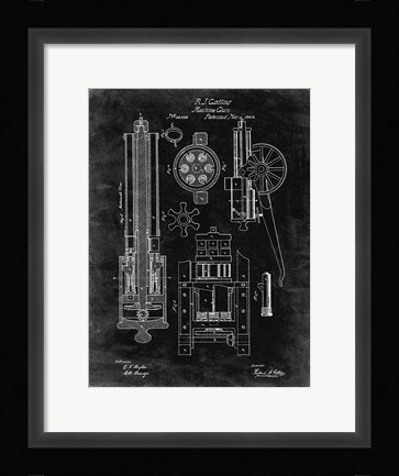 Framed Machine Gun Patent - Black Grunge Print