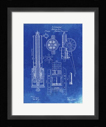 Framed Machine Gun Patent - Faded Blueprint Print