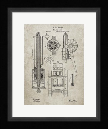 Framed Machine Gun Patent - Sandstone Print