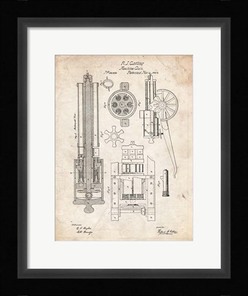 Framed Machine Gun Patent - Vintage Parchment Print