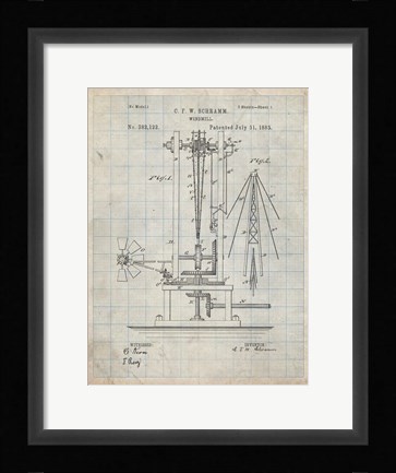 Framed Windmill Patent - Antique Grid Parchment Print