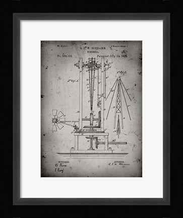 Framed Windmill Patent - Faded Grey Print