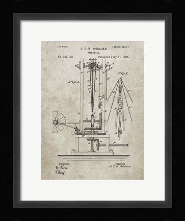 Framed Windmill Patent - Sandstone Print