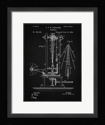 Framed Windmill Patent - Vintage Black Print