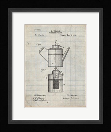 Framed Coffee Percolator Patent - Antique Grid Parchment Print