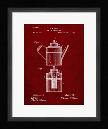 Framed Coffee Percolator Patent - Burgundy Print