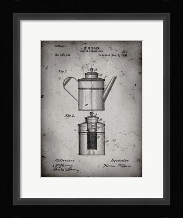 Framed Coffee Percolator Patent - Faded Grey Print