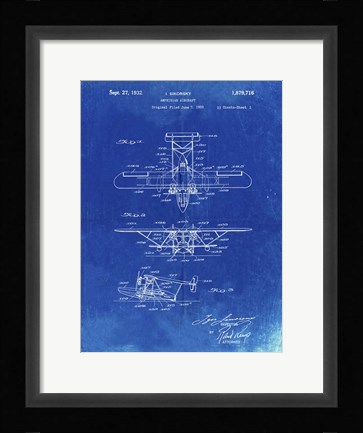 Framed Amphibian Aircraft Patent - Faded Blueprint Print