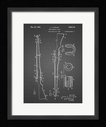 Framed Semi-Automatic Rifle Patent - Black Grid Print