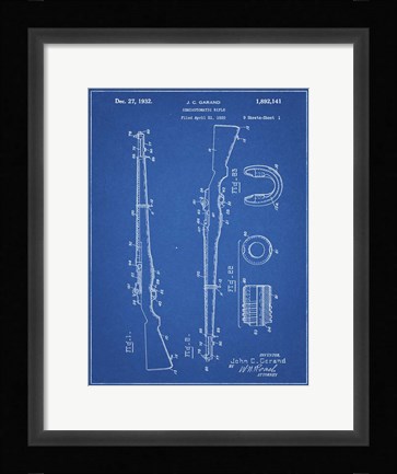 Framed Semi-Automatic Rifle Patent - Blueprint Print