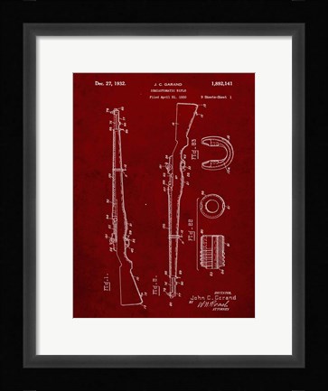 Framed Semi-Automatic Rifle Patent - Burgundy Print