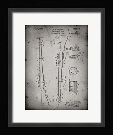 Framed Semi-Automatic Rifle Patent - Faded Grey Print