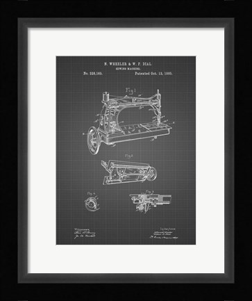 Framed Sewing Machine Patent - Black Grid Print