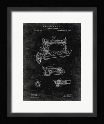Framed Sewing Machine Patent - Black Grunge Print