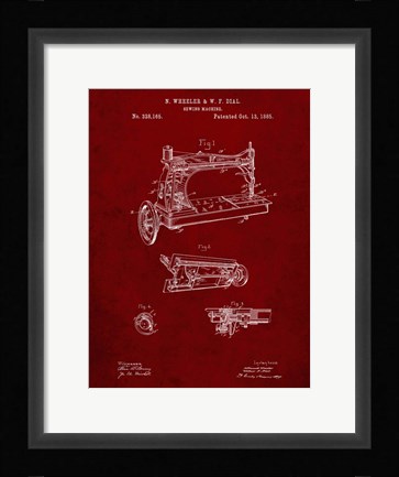 Framed Sewing Machine Patent - Burgundy Print