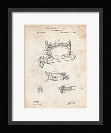 Framed Sewing Machine Patent - Vintage Parchment Print