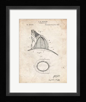 Framed Fireman's Hat Patent - Vintage Parchment Print