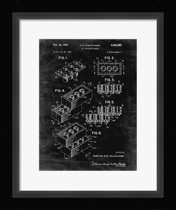 Framed Toy Building Brick Patent - Black grunge Print