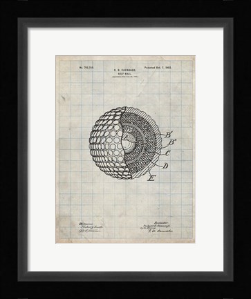Framed Golf Ball Patent - Antique Grid Parchment Print