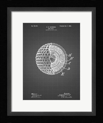Framed Golf Ball Patent - Black Grid Print