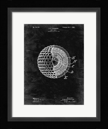 Framed Golf Ball Patent - Black Grunge Print