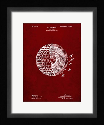 Framed Golf Ball Patent - Burgundy Print