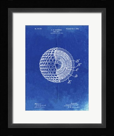 Framed Golf Ball Patent - Faded Blueprint Print