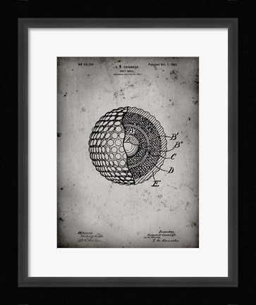 Framed Golf Ball Patent - Faded Grey Print