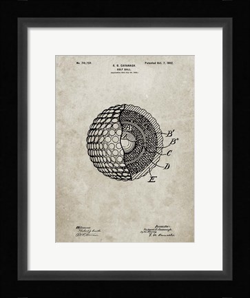 Framed Golf Ball Patent - Sandstone Print