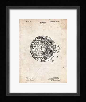 Framed Golf Ball Patent - Vintage Parchment Print
